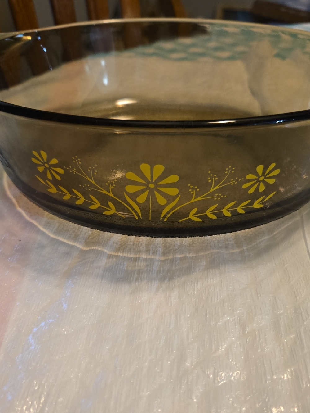 Vintage Floral Glass Bake Dish - Yellow Floral Pattern